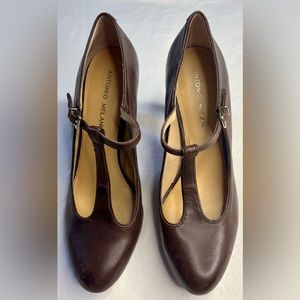 Antonio Melani Women's Brown Leather Mary Jane Pumps Size US 8.5 M EUC